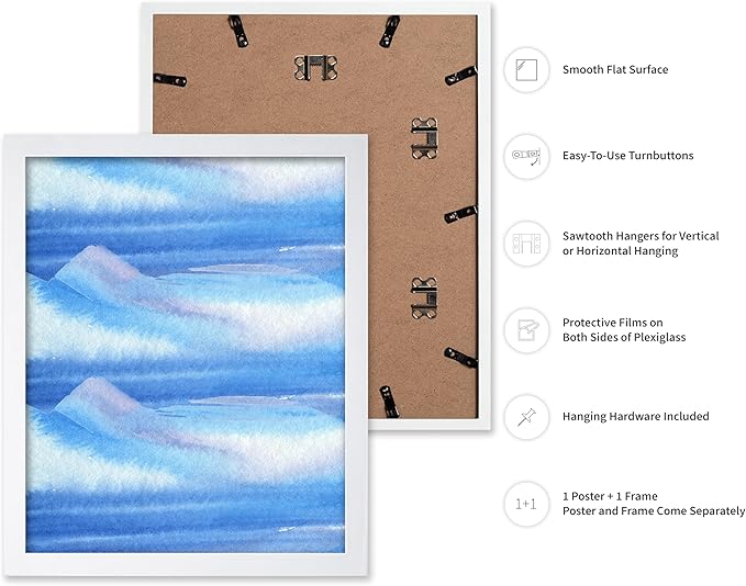 Monem Art Blue Watercolor Abstract Landscape Print - Minimalist Ocean Horizon Art Poster - Wall Decor for Living Room, Bedroom or Office - 8x10 White Framed Wall Art by Rs Lab Studio
