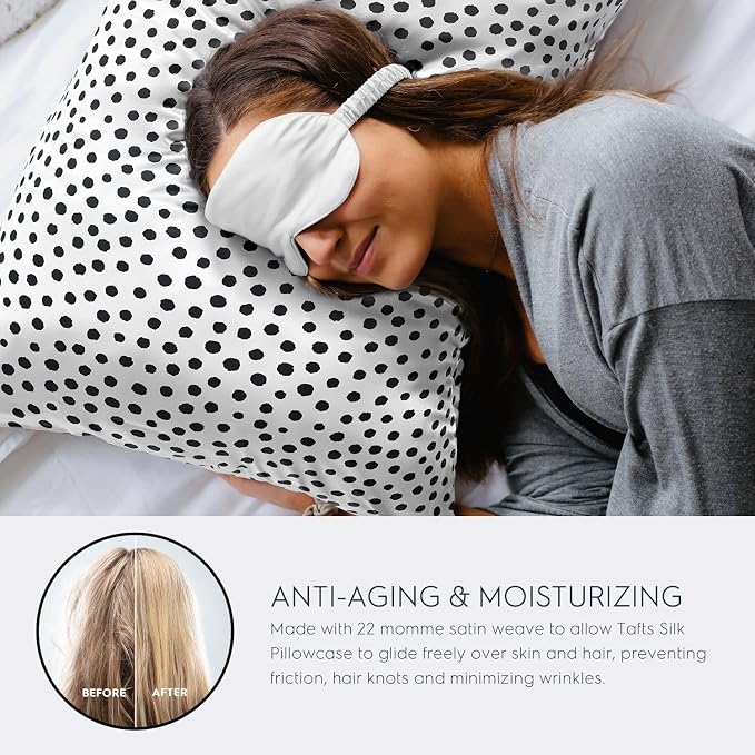 TAFTS 22mm 100% Pure Mulberry 6A Silk Pillowcase for Hair & Skin with Zipper Closure, Cooling, Natural, Organic, Double Sided Silk Pillow Case (Polk SPOT, Queen Size, 20"x30")