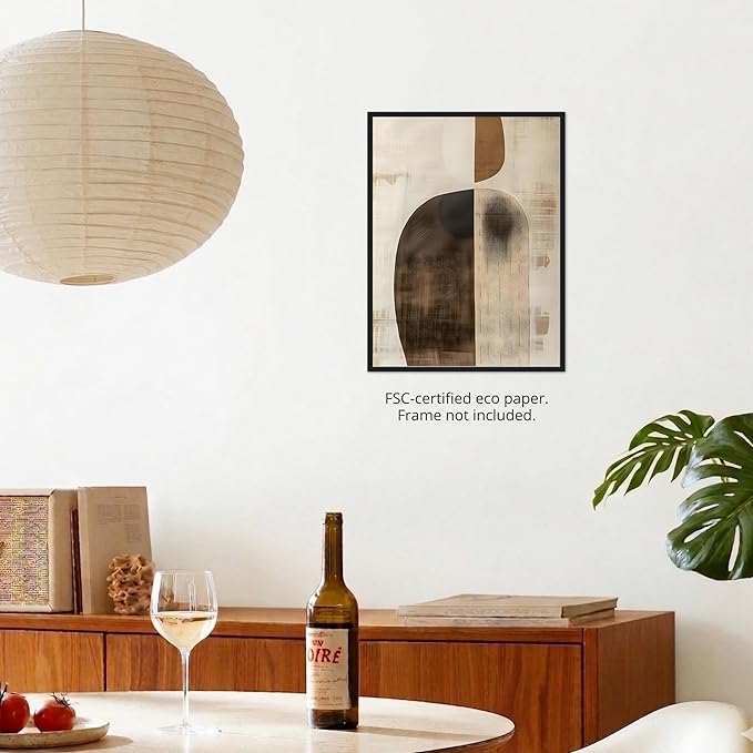 Moonow7 Neutral Abstract Figure Wall Art, Minimalist Geometric Artwork for Living Room or Office, Unframed Size 45x60 cm / 18x24″
