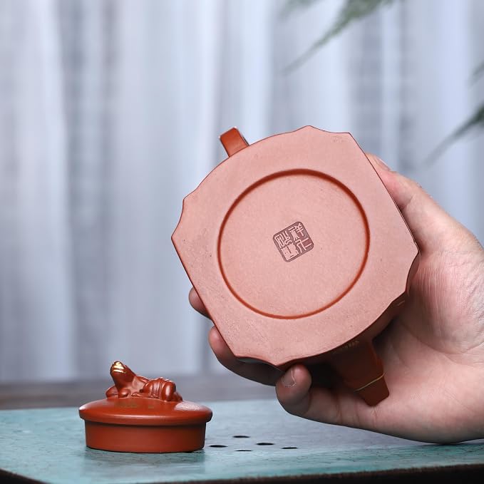 Zisha Teapot, Chinese Yixing Clay Handmade Tea Pot 10.8 Oz, Infuse Brew Kung Fu Loose Leaf Tea Maker -Blessing,Zhuni Red Clay