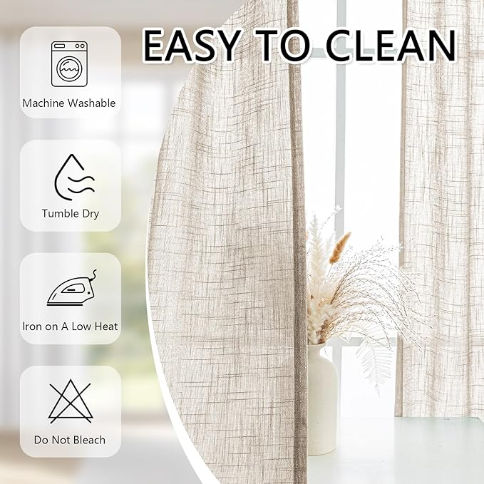 MYSKY HOME Oatmeal Curtains for Living Room 1 Panel, Semi Sheer Curtains & Drapes Light Filtering Farmhouse Country Boho Style Back Tab Draperies for Sliding Glass Door (Customsize, Light Oatmeal)