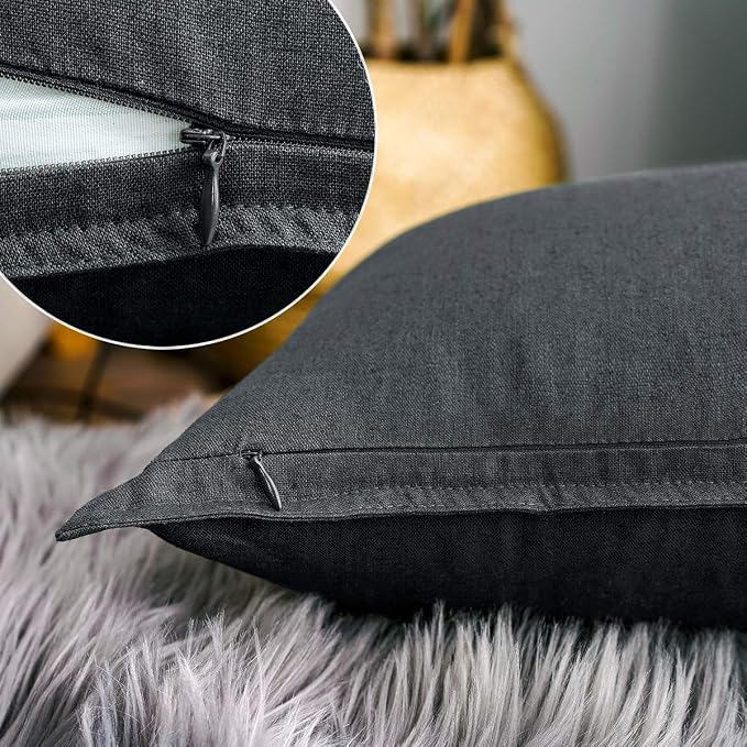 Jeanerlor Cotton Linen Soft Soild Decorative Square Throw Pillow Covers Set Cushion Case for Sofa Bedroom Car24 x 24 Inch 60 x 60cm, Pack of 2, Dark Grey