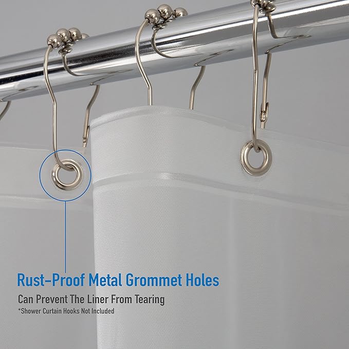 Bath Bliss Waterproof Shower Curtain Liner, 4X’s Splash Guard Suction Cup Leak Protection, 12 Rust Resistant Copper Grommets, 3 Large Magnet Hem, 100% PVC, 72"x72", Frost