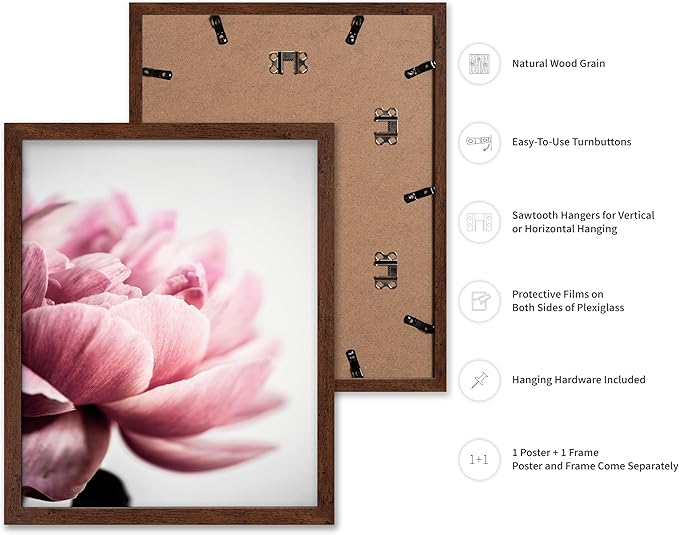 Monem Art Pink Peony Macro Photography Print - Minimalist Floral Art Poster - Wall Decor for Living Room, Bedroom or Office - 8x10 Brown Framed Wall Art by Mareike Bohmer