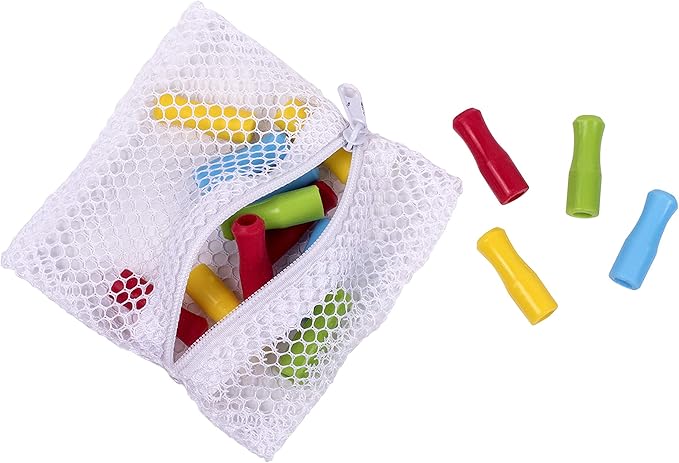 HIC Kitchen Silicone Straw Tips with Zipper Mesh Storage Bag, Reusable, Set of 24 Tips