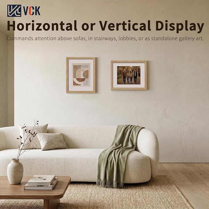 VCK 16x20 Picture Frames Natural - 3 Pack, Wide Border Solid Wood, Tempered Glass, Display 11x14 Photo with Mat or 16 x 20 Without, for Home, Office, Gallery, Woodgrain Series, Wall Hanging