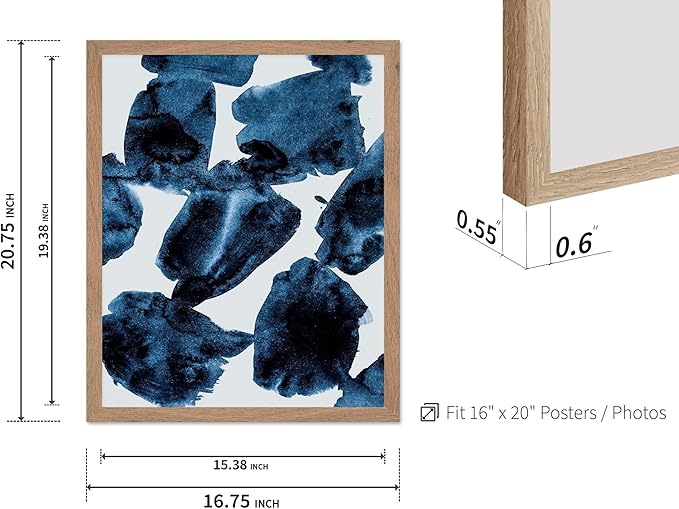 Monem Art Blue Abstract Watercolor Texture Print - Minimalist Modern Art Poster - Wall Decor for Living Room, Bedroom or Office - 16x20 Beige Framed Wall Art by Mareike Bohmer