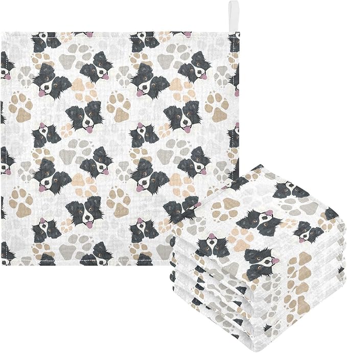 Baby Border Collie Dog Muslin Washcloths 3 Pack - Muslin Burp Cloths Hanky Large 11.8"X11.8" Extra Soft Absorbent Baby Burp Rags for Newborn 100% Cotton for Boys Girls Gift