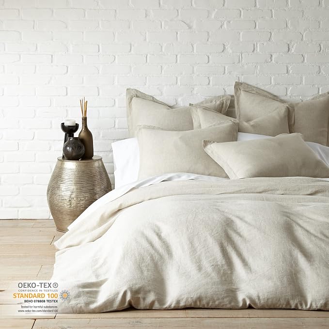 Levtex Home - 100% French Flax Linen - Full/Queen Duvet Cover - French Flax Washed Linen - Natural - Duvet Cover Size (90x94in.)