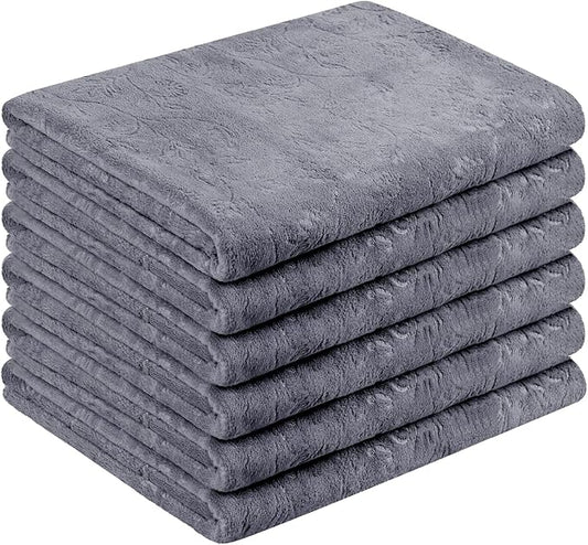 JML Large Microfiber Bath Towels Set of 6, 30" x 60", Soft,Super Absorption, Quick-Drying Perfect for Shower, Sauna, Yoga, Gym, Beach, Pool, Sport - Grey Floral Pattern