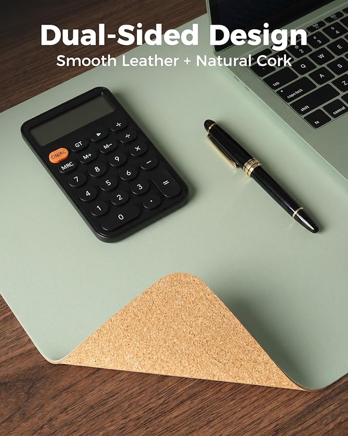 Aothia Cork Desk Mat - Dual-Sided Extra Large Desk Pad & Keyboard Mat, Long PU Leather Desk Protector, Waterproof Desktop Blotter (47" x 17", Aqua)