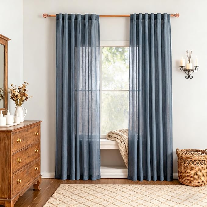 MYSKY HOME 72 Inches Long Semi Sheer Curtains Light Filtering Window Drapes Door Curtains for Closet Doorways, Short Curtain Panels Elegant Look for Classroom/Guestroom, 50" x 72", Dusty Blue, 2 Pcs