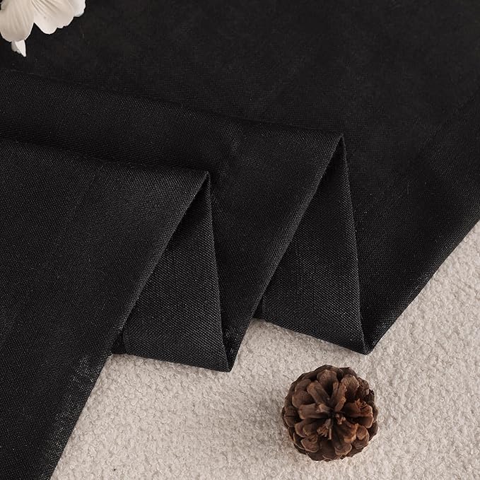Black Linen Curtains 90 Inches Long for Bedroom Back Tab Light Filtering Privacy Semi Sheer Curtains Living Room Boho Rustic Farmhouse Cotton Textured Gauze Curtain 2 Panel Set 52x90