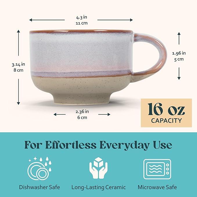 NOVA CERAMICS 16 oz Coffee Mugs - Ceramic Coffee Mug - Coffee Cups with Handle - Microwave & Dishwasher Safe - Ceramic Mug - Gifts For Women Men Him Her - 16oz - Orchid