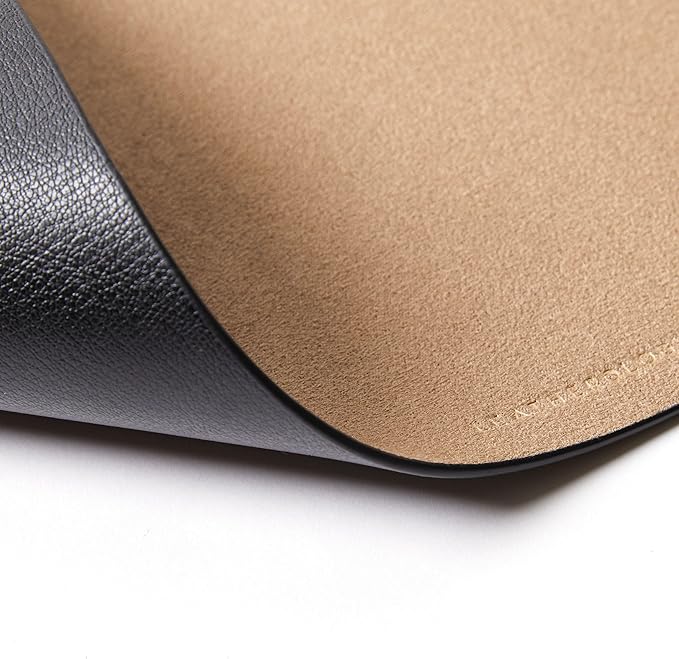 Leatherology Premium Black Modern Mouse Pad – Full Grain Leather Desk Pad with Microsuede Base & Slim Travel Design