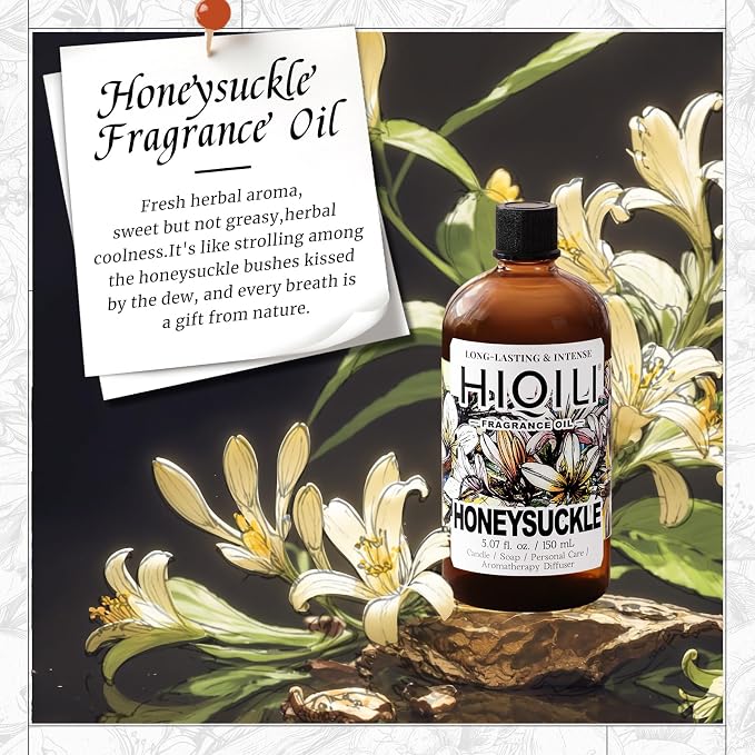 HIQILI Honeysuckle Fragrance Oil for Diffuser & Candle Making - 5.07 Fl Oz | Ideal for Making Perfume for Women, Relaxation, Beautiful Gifts - 150 ML