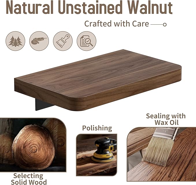 Danpoo Solid Walnut Floating Shelf, 8 inch Small Natural Wood Wall Mounted Shelf for Bathroom, Kitchen, Bedroom, Living Room, Farmhouse Decor