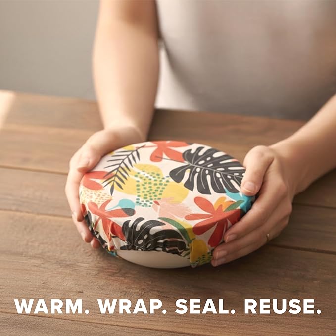 Beeswax Food Wraps (3-Pack S/M/L) – Reusable & Washable Food Storage Wraps, Plastic-Free Alternative for Sandwiches, Produce & Bowls