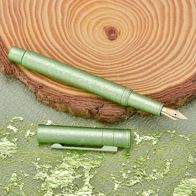 Hongdian 1851 Forest Fountain Pen Applegreen Ice Flowers, Fine Nib Classic Design with Converter and Metal Pen Case