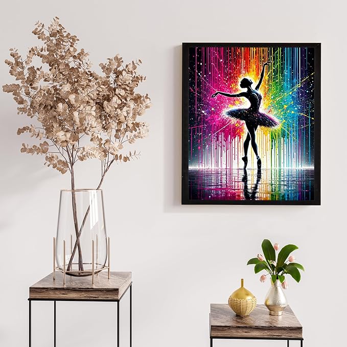 InkFlow Posters Art Ballerina Poster - Dancing Under The Rain Print - Abstract Art - Silhouette Art - Graffiti Print - Great Bedroom or Living Room Decor - 16x20 Unframed Canvas Print