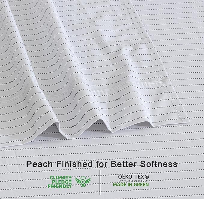 RUVANTI 100% Cotton Organic Percale Sheets Full Size – Crisp Cooling Bed Sheets for Hot Sleepers, Deep Pocket 15”, Soft Peach Finish, Breathable & Durable Hotel-Style 4 Pcs, Construction Line