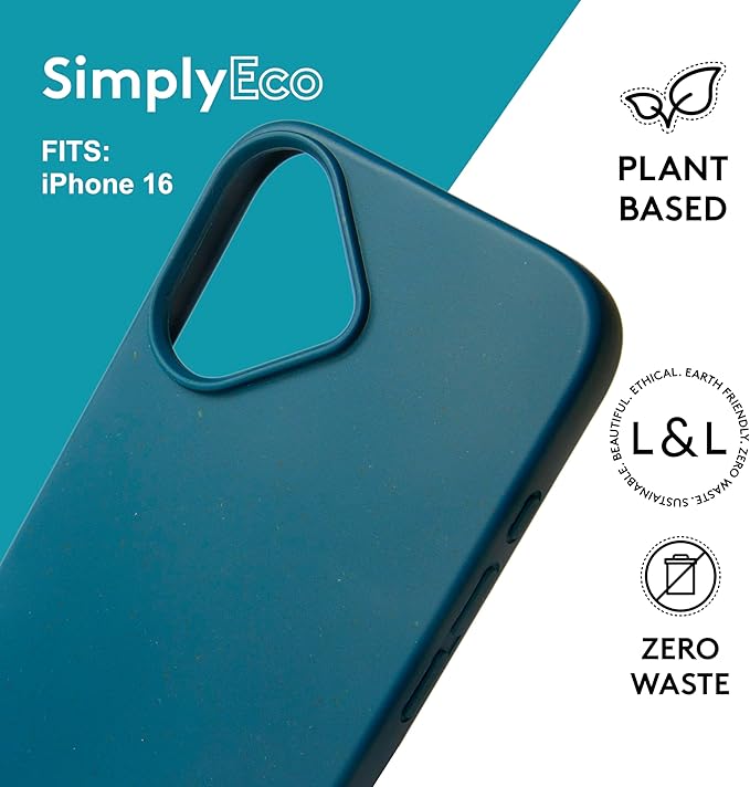 LOAM & LORE Biodegradable Phone Case for iPhone 16, Plastic Free Eco Friendly Phone Case, Plant Based Compostable iPhone 16, Premium Zero-Waste Phone Cover (Blue)