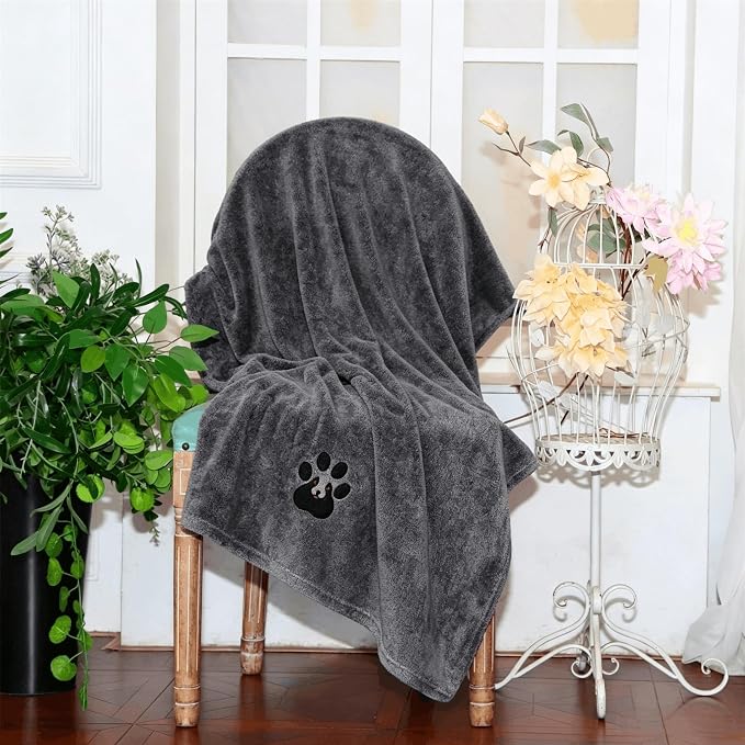 Dogvingpk Extra Large Dog Towel 2 Pack, Super Absorbent Soft Quick Drying Microfiber Pet Bath Towels for Large & Medium Dogs (XL-55" * 36", Grey and Black)