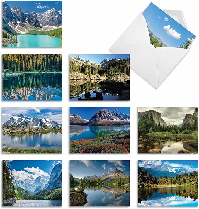 The Best Card Company - Box of 10 All Occasion Cards Blank (4 x 5.12 Inch) - Scenic Landscape Cards Assorted - Reflections M1728BN