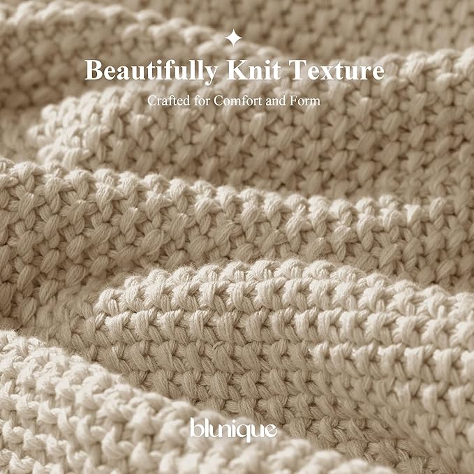 100% Cotton Cable Knit Throw Blanket, Large Lightweight Soft Knit Blanket for Sofa Couch Bed, Breathable All-Season Throw, Cozy Decorative Blanket, 60 x 80 Inch,Linen