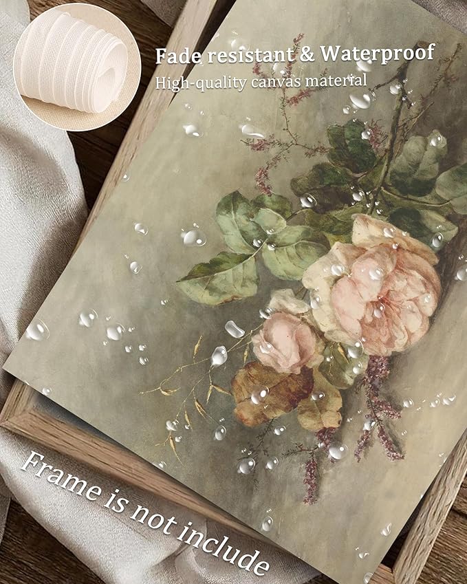 Vodefoad Vintage Antique Floral wall art Farmhouse Country Flower Wall Art, Cottage Flower Oil Art Print Country Field Style Retro Wall Decor for Gallery Kitchen Living Room Bedroom (UNFRAMED 8x10in)