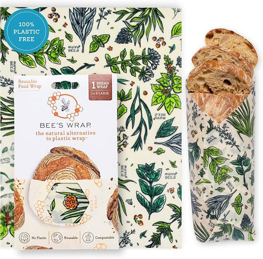 Bee's Wrap Beeswax Wraps for Bread - Beeswax Bread Wrap for Sourdough & Bread Storage - Made in USA Reusable Natural Food Wrap - Herb Garden Print