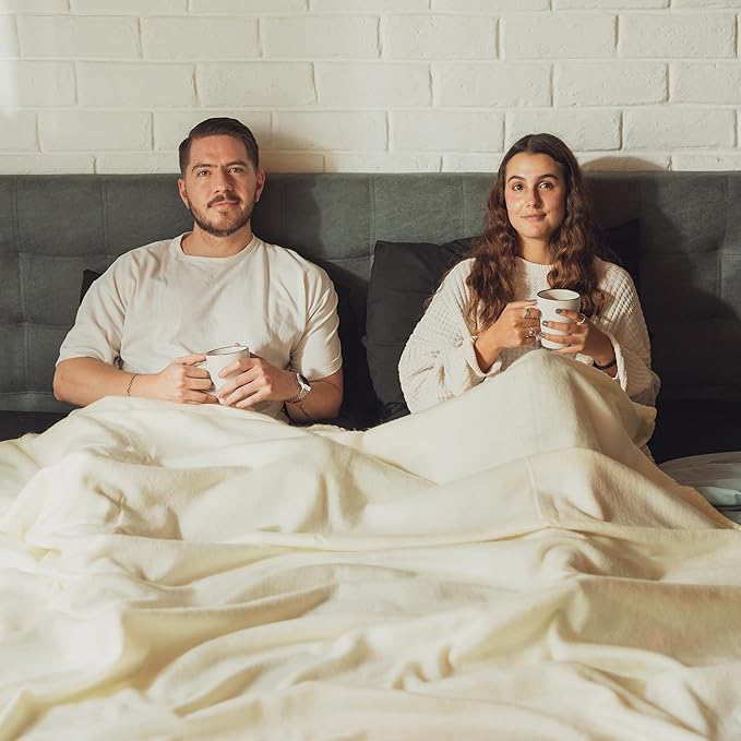 Alpaca Wool Throw Blanket | Ultra Soft, Lightweight, Warm, Breathable, Non-Itchy | Classic, Elegant-Minimalist Design for Bed, Couch, Travel, or Gift | 90" L x 64" W (Cream White)