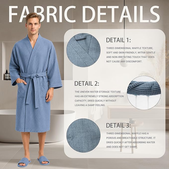 Lightweight Waffle Robe - Soft Cotton Bathrobe Spa Bathrobe for Daily Wear Home & Hotel