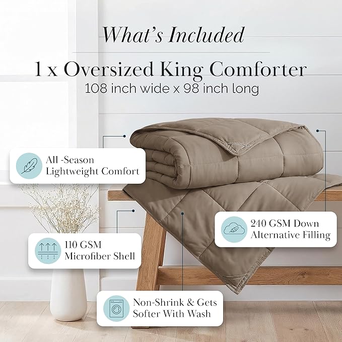 Southshore Fine Living, Inc. King Size Down Alternative Comforter, Oversized Cal King Comforter Only, Hotel Bedding, All Season Comforters, Wrinkle Free Bedding, Duvet Insert, Dark Taupe Comforters