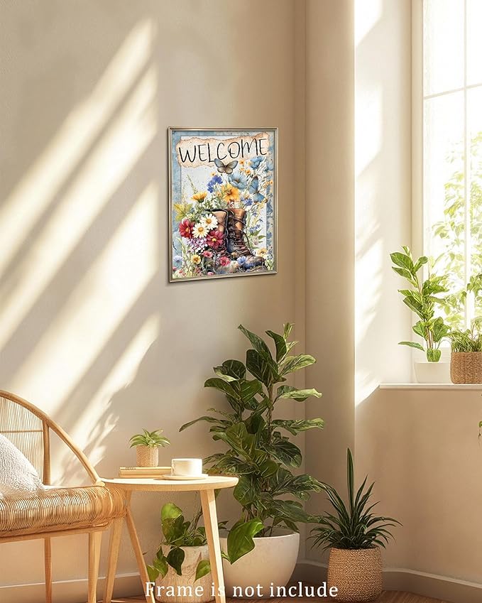Vodefoad Vintage Garden decoration Wall Art Retro garden Wall Canvas Prints Welcome Garden Decor Canvas Sign Art Poster for Home Gallery Bedroom-8x10 Inch Unframe