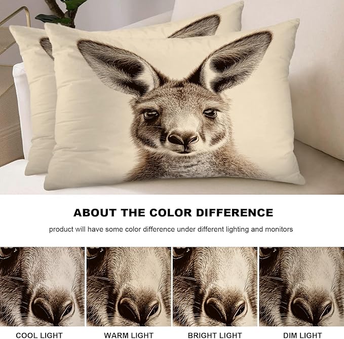 Shrahala Cute Kangaroo Pillowcases, Sepia Toned Kangaroo Portrait Lumbar Pillow Cover Decorative Blended Double-Sided No Inserts for Bedroom Sofa Living Room Set of 2 (26 x 20 in)