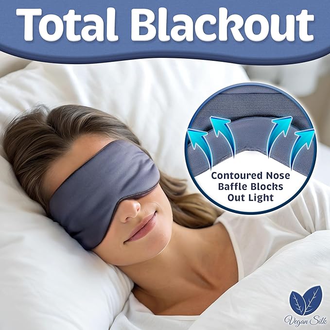 Sleep Mask - Navy Gray, 100% Viscose Derived from Bamboo - Lightweight Eye Mask with Adjustable Strap - Blackout Sleeping Blindfold for Women & Men - Comfortable Light Blocking Eye Cover