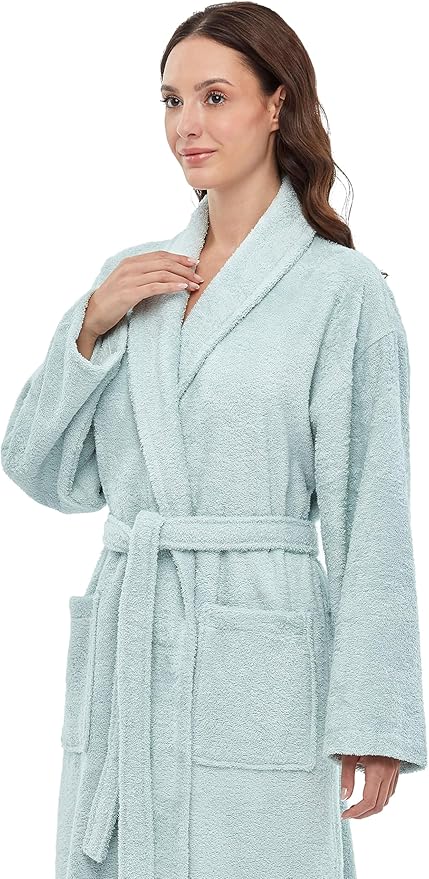 Arus Women's Shawl Collar Robe, Turkish Terry Cotton Bathrobe,with Regular and Full Length Options