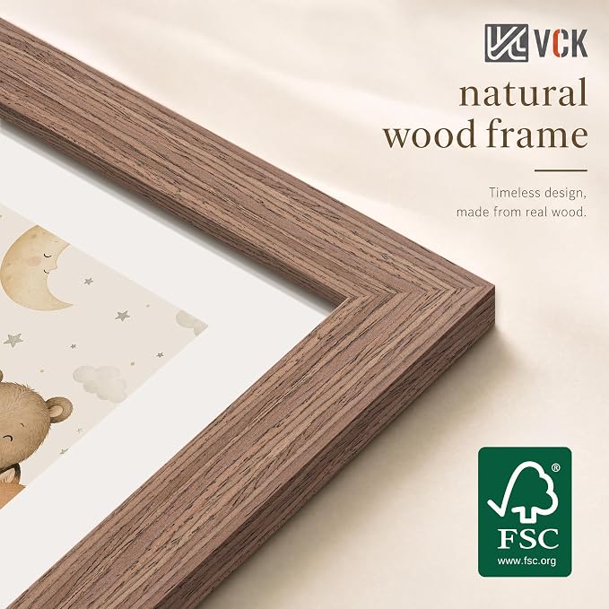 VCK 16x24 Poster Frame 3 Pack - Walnut Solid Wood Picture Frames with Exclusive Wood Grain, Wall Hanging