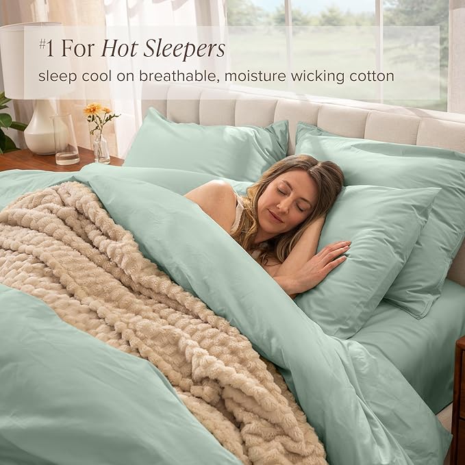 Bare Home 100% Organic Cotton Queen Duvet Cover Set - Crisp Percale Weave - Lightweight & Breathable - Cooling Duvet Cover Set (Queen, Willow)
