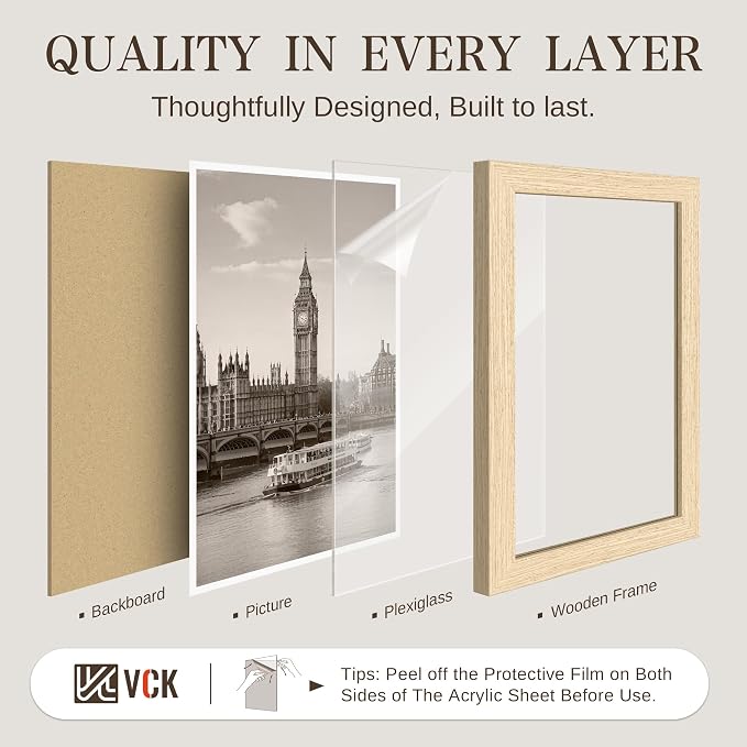 VCK 27x40 Poster Frame 3 Pack - Natural Oak Solid Wood, Exclusive Wood Grain Picture Frames, Wall Hanging