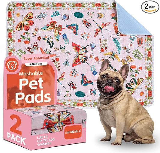 Pink Washable Pee Pads for Dogs and Cats, 2 Pack 40"x26" Spring Absorbent Reusable Puppy Pads for Potty Training, Waterproof Non-Slip Leakproof Whelping Pet Mat for Crate, Playpen, Kennel & Floor
