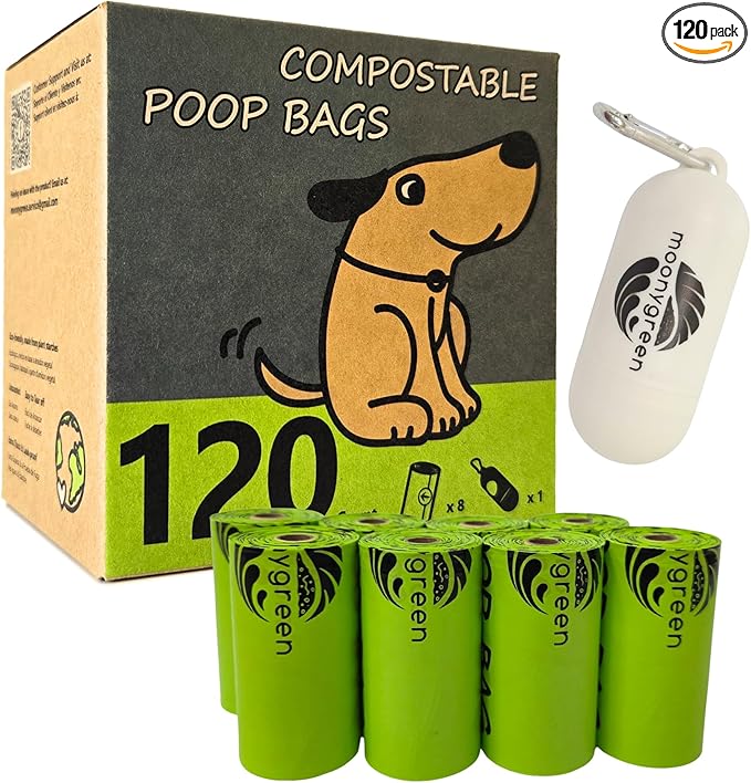 Dog Poop Bag with Holder, Compostable Dog Bags for Poop, Vegetable-Based Doggy Poop Bags, Eco-Friendly, Unscented, Extra Thick and Leak Proof, 120 Counts, 10 Rolls, 9 x 13 Inches