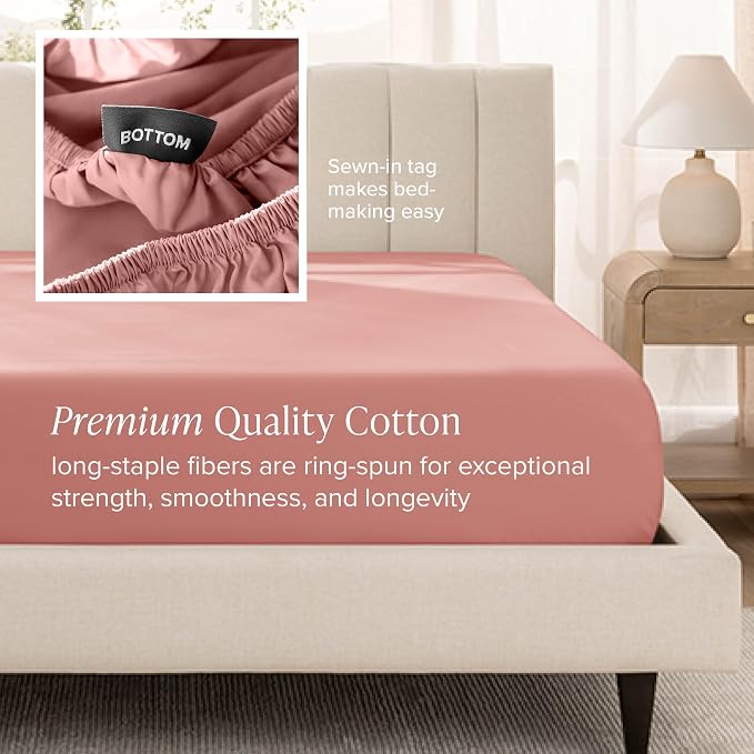 Bare Home 100% Organic Cotton Full Sheet Set - 400 Thread Count - Smooth Sateen Weave - Breathable & Cooling - Hotel Luxury Set - Deep Pocket Bed Sheets (Full, Dusty Rose)