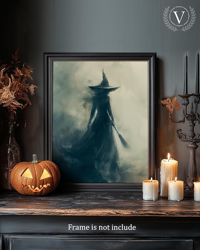 Vodefoad Vintage Witch Wall Art Halloween Decor, Retro Gothic Witch Print, Spooky Witch in Dark Forest Canvas Prints for Wall Decor, Vintage Moody Halloween Wall Art | Witchy Cottage Fall Halloween Decor for Gallery, Living Room, Bathroom, Bedroom,Holi...