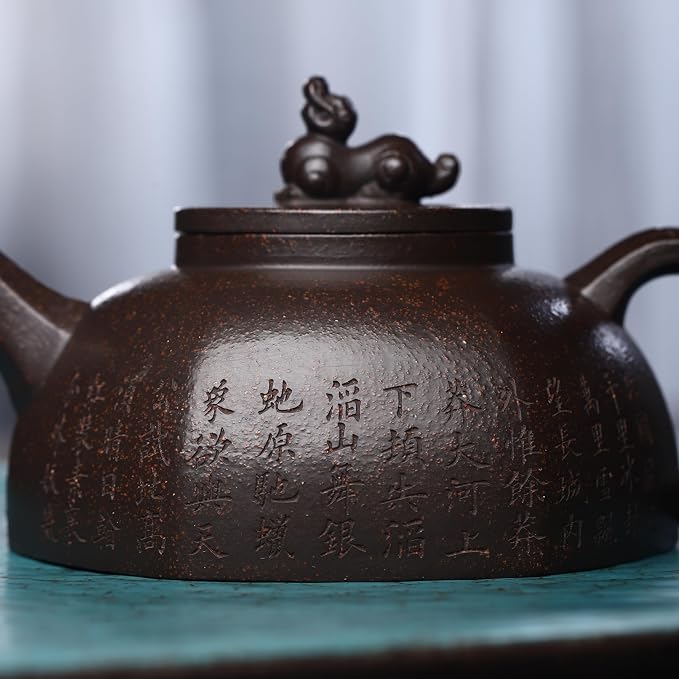 Zisha Teapot, Chinese Yixing Clay Handmade Tea Pot 8 Oz, Infuse Brew Kung Fu Loose Leaf Tea Maker -Ruishou,Golden Black Clay