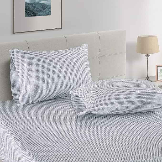 LANE LINEN King Fitted Sheet, 100% Organic Cotton, 3-Piece Set (1 Fitted Sheet,2 Pillowcases), Percale Weave, Ultra Soft, Breathable,Fits Mattress Upto 15" Deep - Polka Dot (No Flat Sheet)