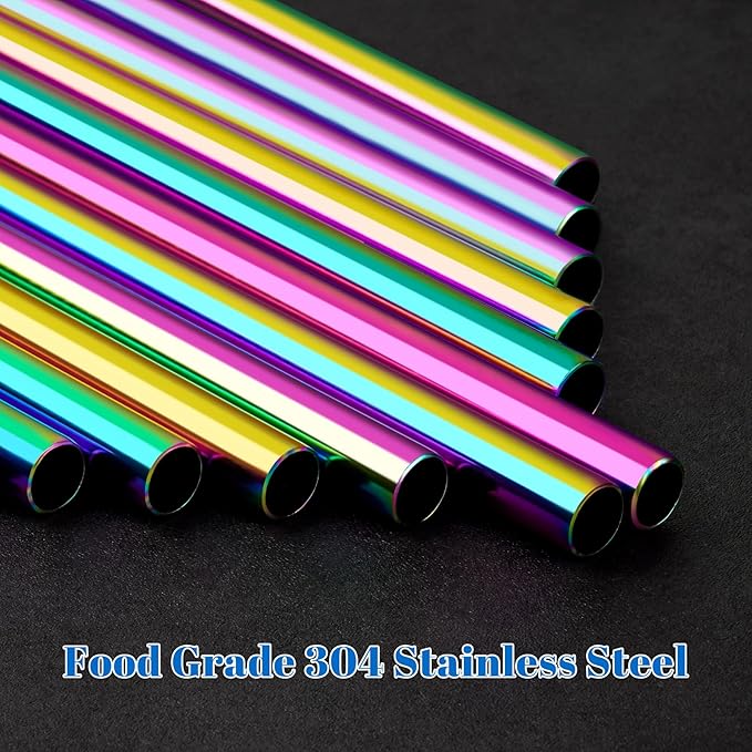 Tomorotec 8PCS Stainless Steel Straws Fit for Stanley Tumbler 40oz, 12" Metal Straws Fit for Stanley Cup with Brush, Reusable Drinking Straws for Smoothies, Dishwasher Safe & BPA-Free (Iridescent)