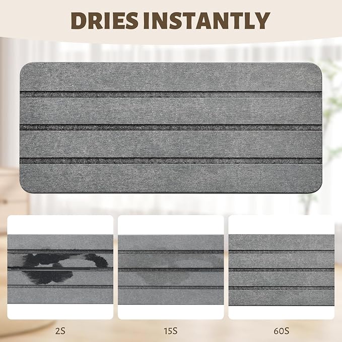 2 Pcs Fast Drying Diatomite Bathroom Tray, Grooved Design, Water Absorbing Stone, Soap Dish Holders, Sink Organizer for Bathroom and Kitchen (Dark Grey)