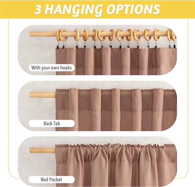 NICETOWN Thick Linen Terracotta Curtains for Bedroom, Rod Pocket & Back Tab Flax Semi Sheer Drapes Privacy Assured with Light Filtering for Girls/Princess Room, W55 x L84, 2 Pieces